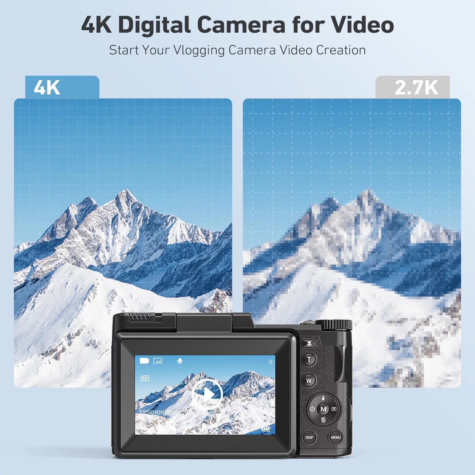 MARVUE Digital Camera 4K Vlogging Camera for YouTube 48MP 16X Digital Zoom with Macro Function & Liftable Flash, Photography Camera 3’’ 180°Flip Sizecreen