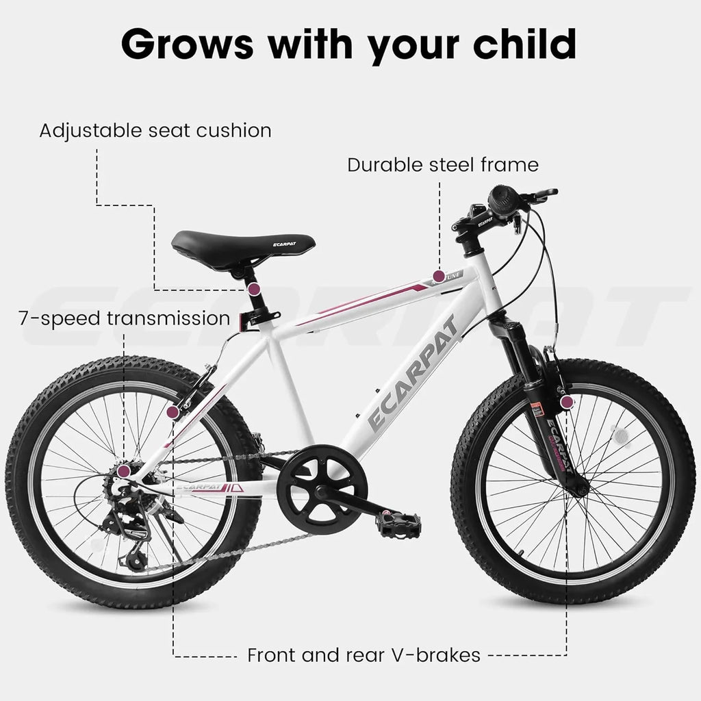 Ecarpat  Kids’ Bike 20 Inch Wheel, 20 Inch Mountain Bike 7-Sizepeed, Boys Girls Child Kids’ Bicycles