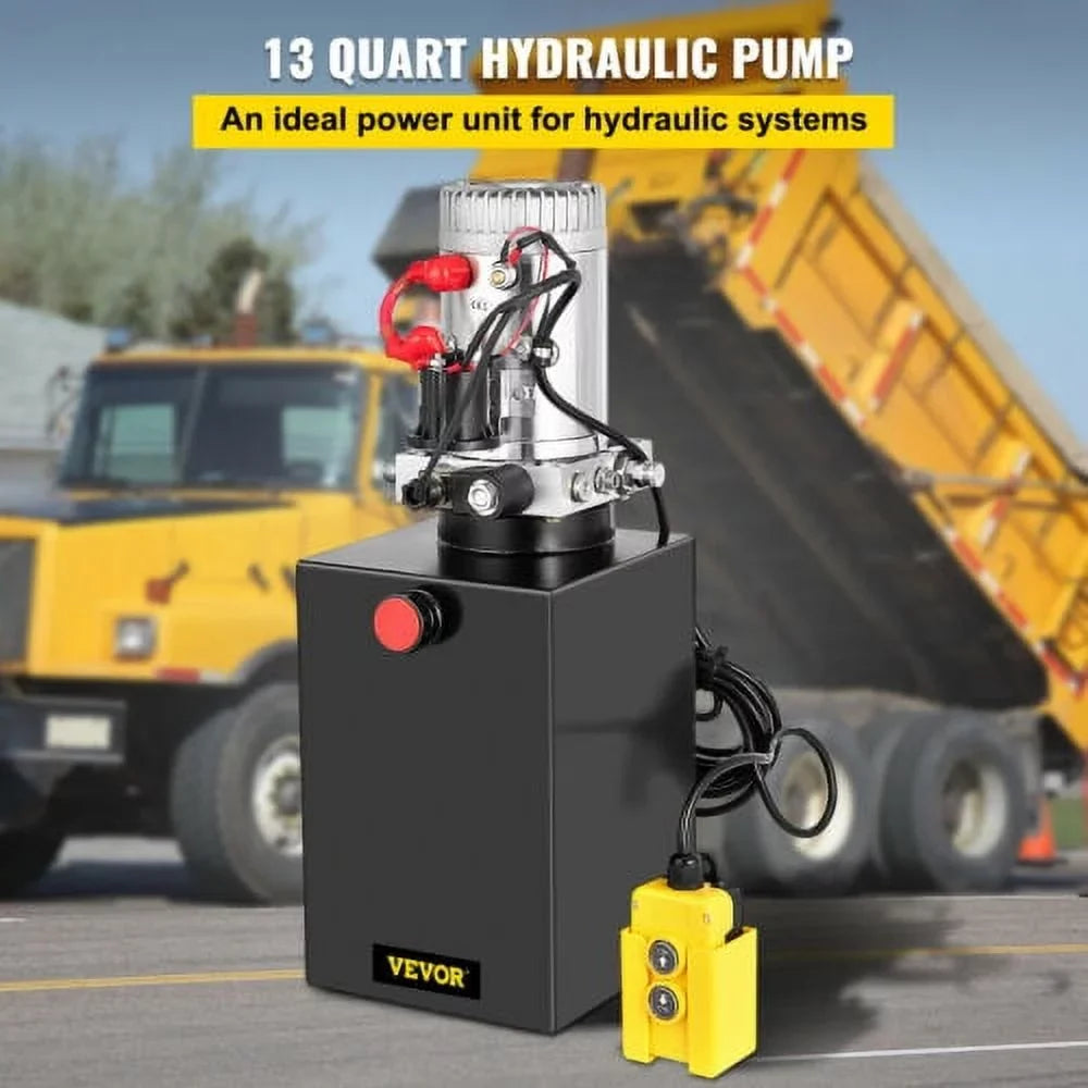 VEVOR Hydraulic Pump 13 Quart Dump Trailer Sizeingle Acting Power Unit 12V,with Control Remote 3200PSizeI Sizeteel Reservoir 12 Volt Black