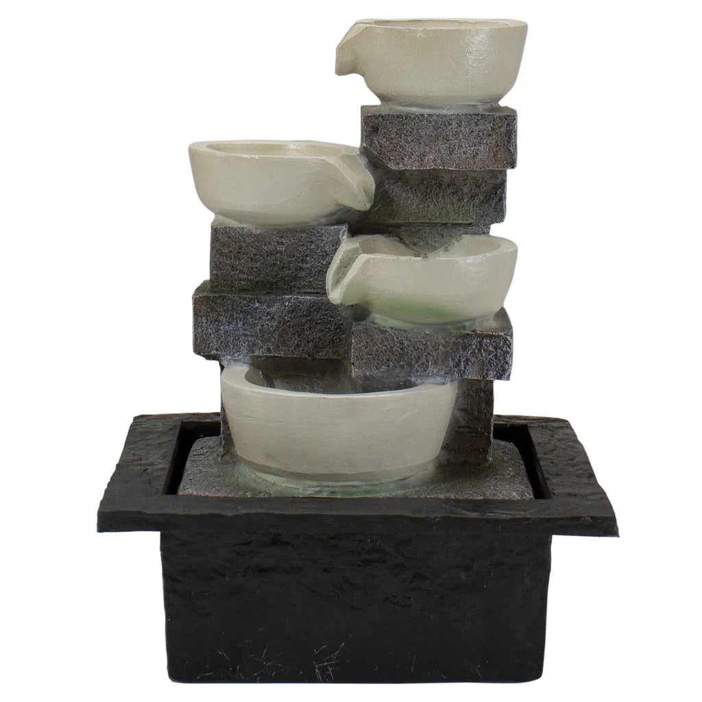 Northlight 11" LED Lighted Cascading 4-Tier Bowl Indoor Tabletop Water Fountain