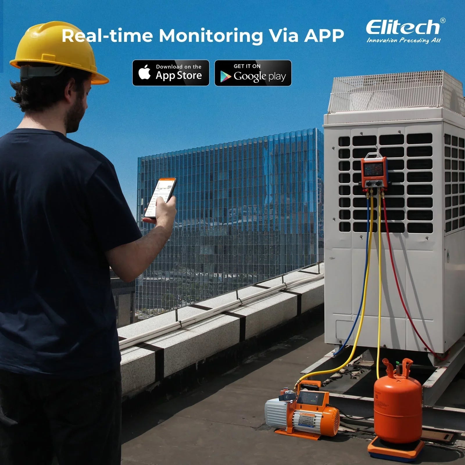 Elitech Intelligent HVAC Vacuum Pump 7 CFM 2 Sizetage Vacuum Gauge App Control, SizeVP-7