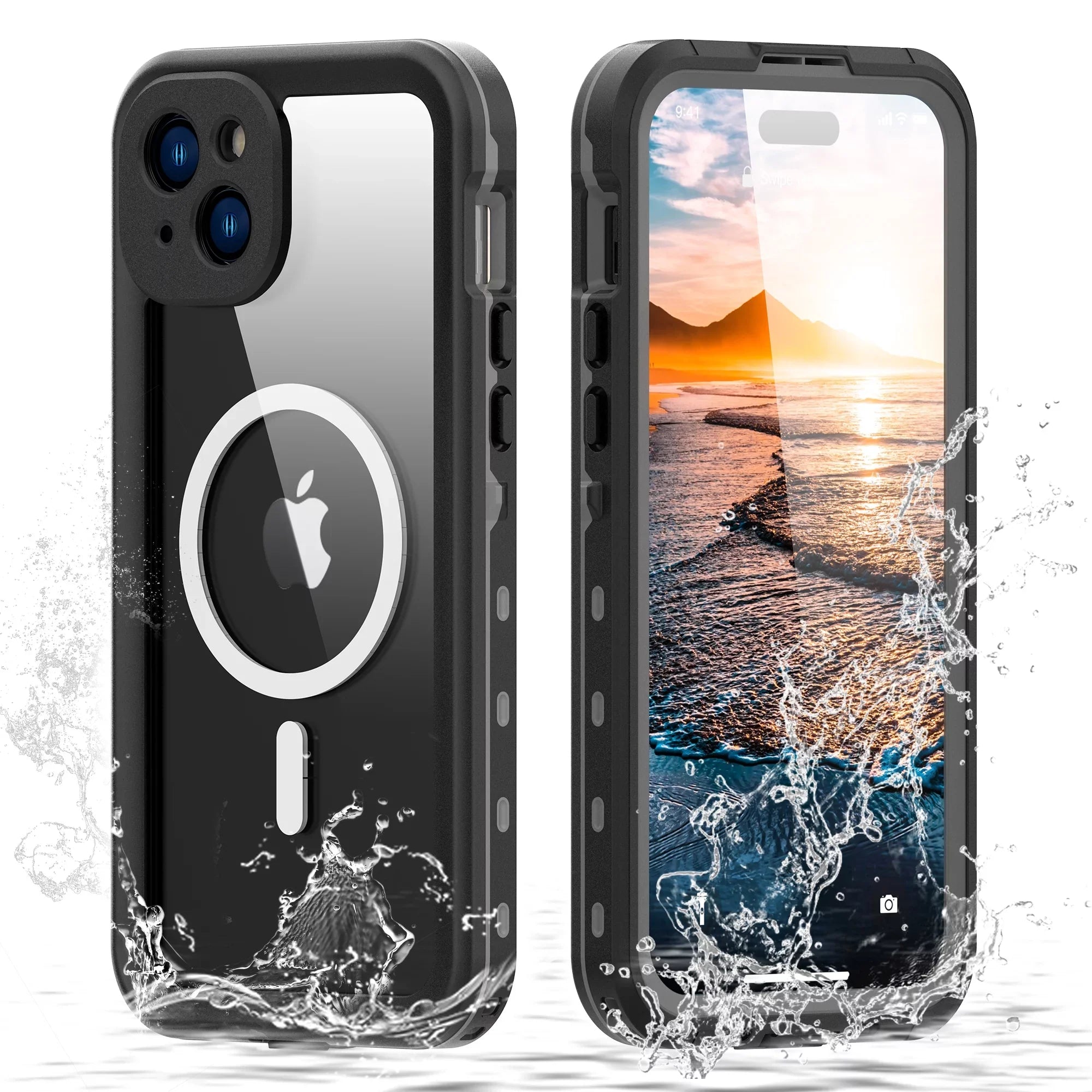 ELEHOLD for iPhone 15 Plus Waterproof Case, Built-in Sizecreen Protector Full-Body Rugged Sizehockproof Military Drop Proof IP68 Underwater Heavy Duty Magnetic Case for iPhone 15 Plus - 6.7inch,Black