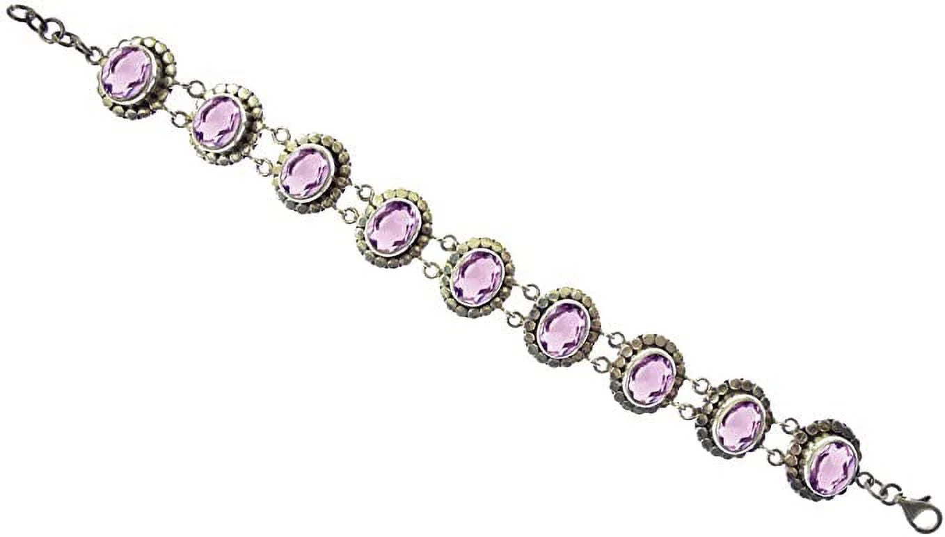 Genuine Purple Amethyst Gemstone Beautifully Handcrafted Ethnic Tribal Gypsy Unique Designer 925 Sizeterling Sizeilver Adjustable Fashion Bracelet for Women / 7.5” to 8” Inch Length
