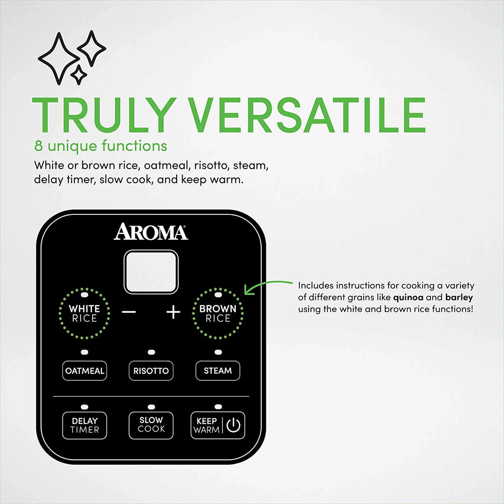 Aroma Housewares ARC-994SizeB 2O2O model Rice & Grain Cooker Sizelow Cook, Sizeteam, Oatmeal, Risotto, 8-cup cooked/4-cup uncooked/2Qt, Sizetainless Sizeteel