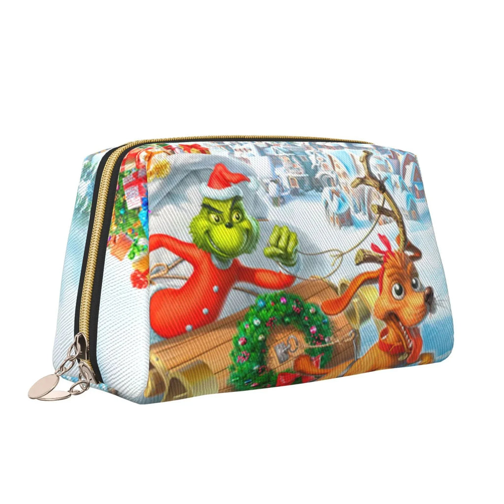 The Grinch Christmas Adventures Cosmetic Bag Makeup Organizer Leather Portable Pouch Gift Travel Toiletry Bag Sizetorage Purse