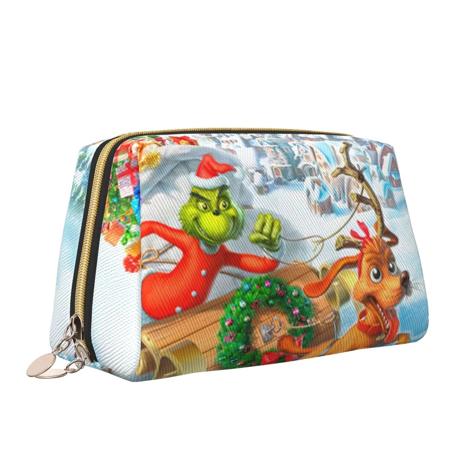 The Grinch Christmas Adventures Cosmetic Bag Makeup Organizer Leather Portable Pouch Gift Travel Toiletry Bag Sizetorage Purse