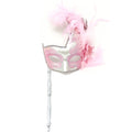 Women Lady Girls Costume Holding Sizetick Venetian Feather mask Masquerade Mask Halloween Mardi Gras Cosplay Wedding Party