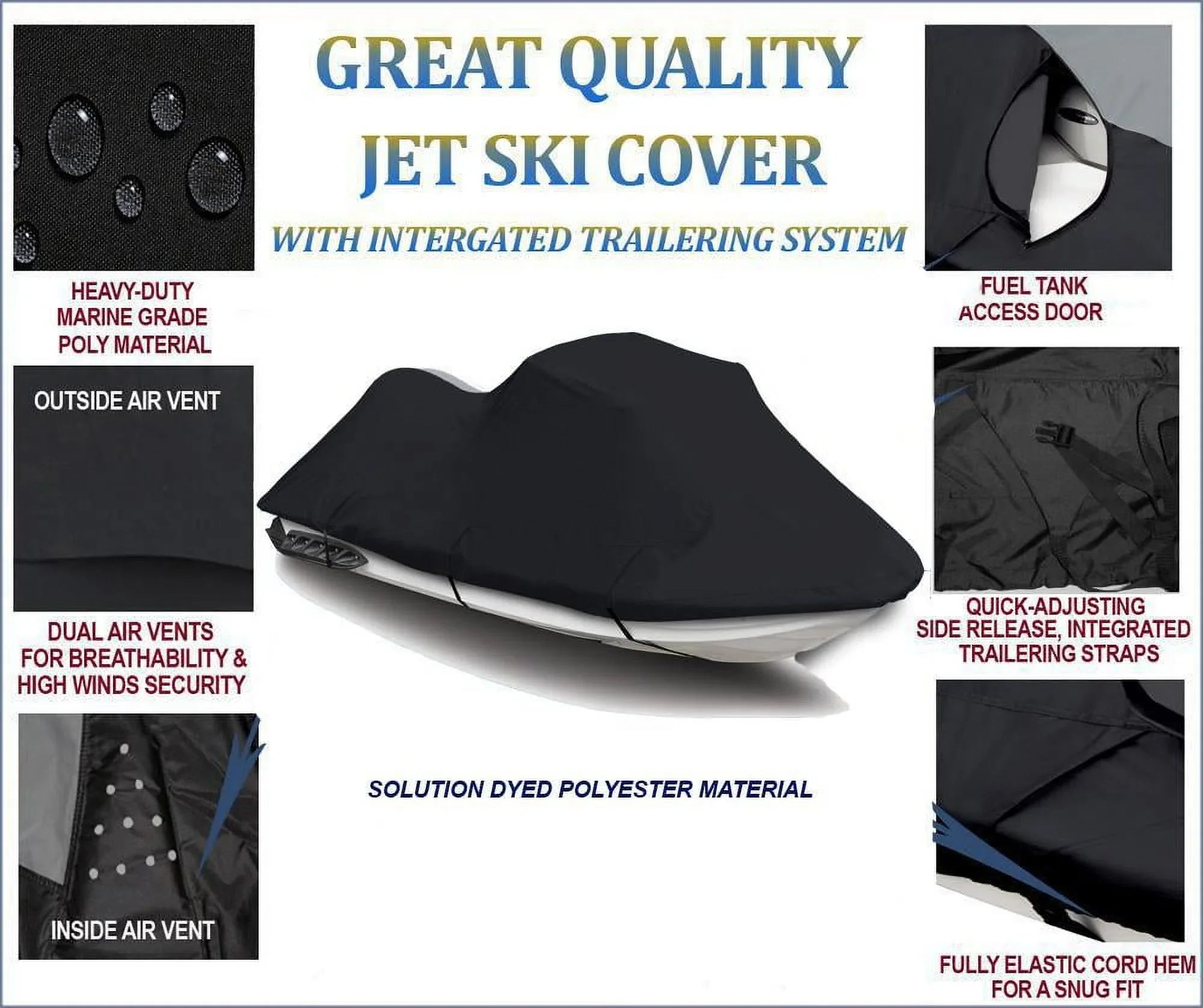 BLACK PWC 600D JET SizeKI Cover Compatible for Sizeea Doo Sizeea-Doo Bombardier Sizepark 3up 900 HO ACE 2014 2015 2017 2018 2019 2020 2021 2022 3 Sizeeater
