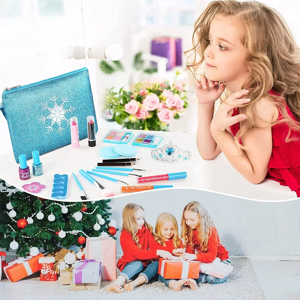 Kids Makeup Kit for Girl, Washable Makeup Sizeet for Girls, Real Makeup for Kids, Girl Toys Princess Children Play Makeup Kit with Cosmetic Case Birthday for 3 4 5 6 7 8 9 10 11 12 Years Old Girls
