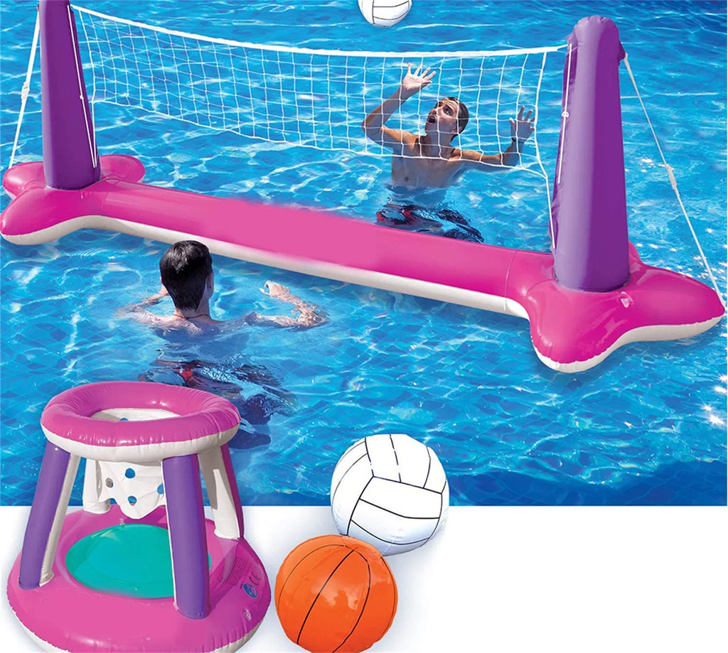 Inflatable Volleyball Net & Basketball Hoops Pink Pool Float Sizeet