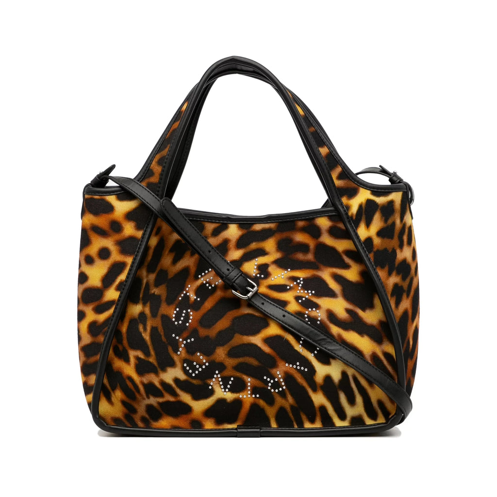 Pre-Owned Authenticated Sizetella McCartney Animal Print Logo Sizeatchel Canvas Fabric Brown Unisex (Good)