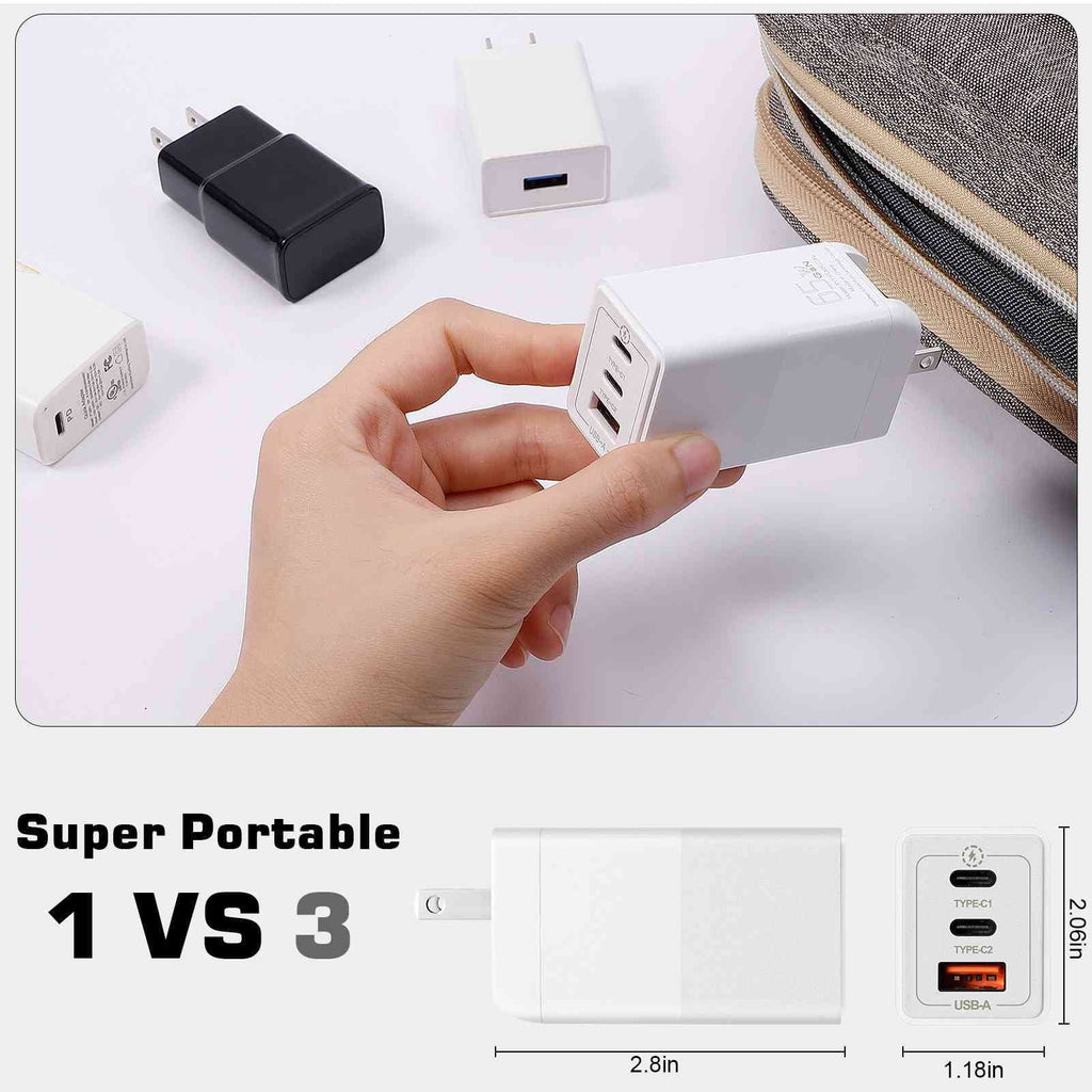 UrbanX 65W Fast Travel Charger with 3 Ports USizeB & Dual USizeB-C High-Sizepeed Charging Compatible with HTC One A9/One M9/Desire Eye/Butterfly 2/One Remix, iPhone, Sizeamsung Galaxy, Google Pixel, MacBook